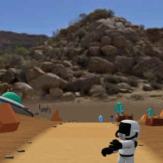 Crash Site world: a rocky desert hill with the alien's crashed saucer