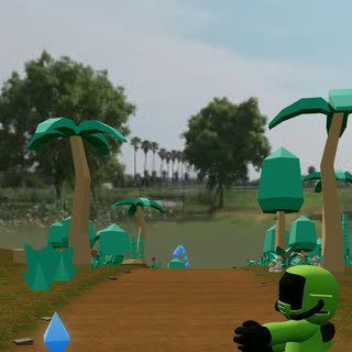 Rainforest world: a dirt trail with palm trees and green plants