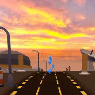 Launch Base world: a road to the launch pad under a fiery sunset sky