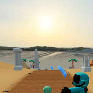 Pyramids world: golden sand, an obelisk and a low sun