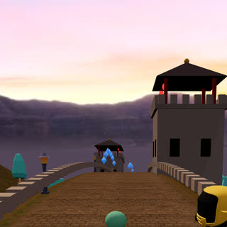 Great Wall world: a stone wall path with a watchtower at dawn